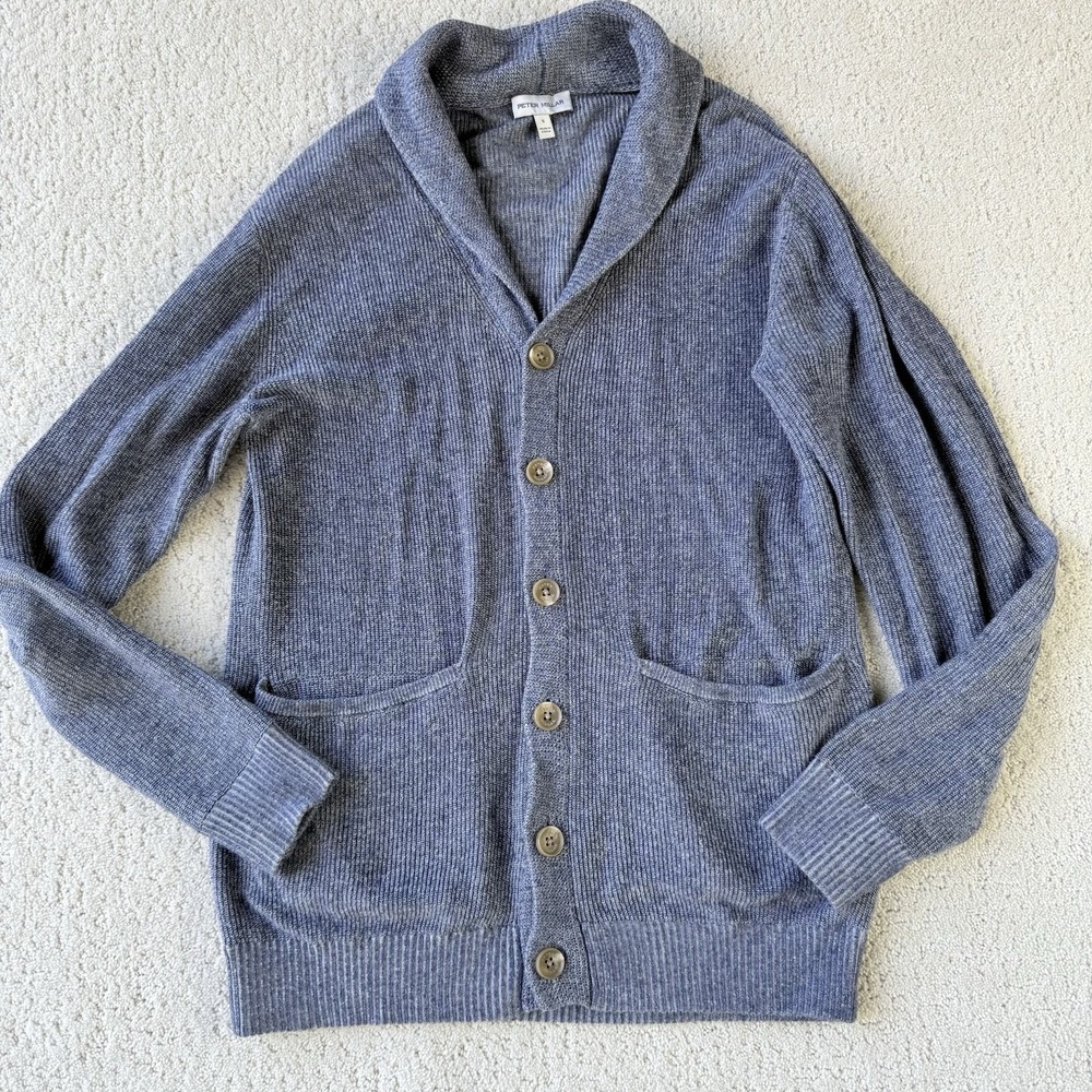 Peter Millar Crown Harbor Shawl Sweater Cardigan‎ Men's S Washed Indigo $250
